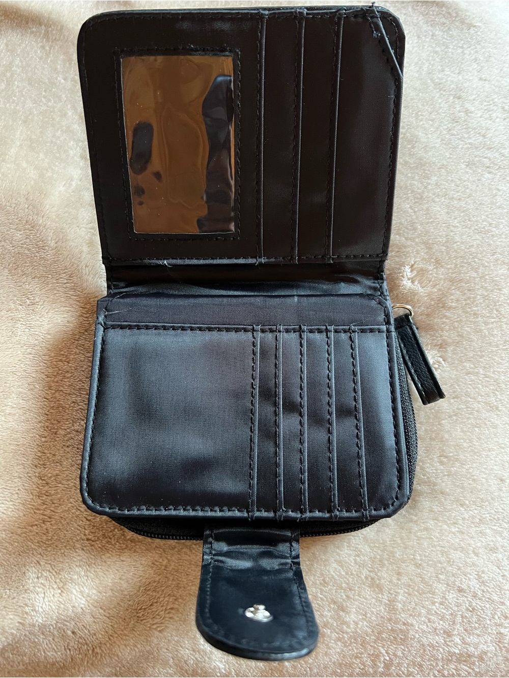 Black Zip Around Wallet Card Holder Organizer Faux Leather Compact Wallet - Picture 3 of 6